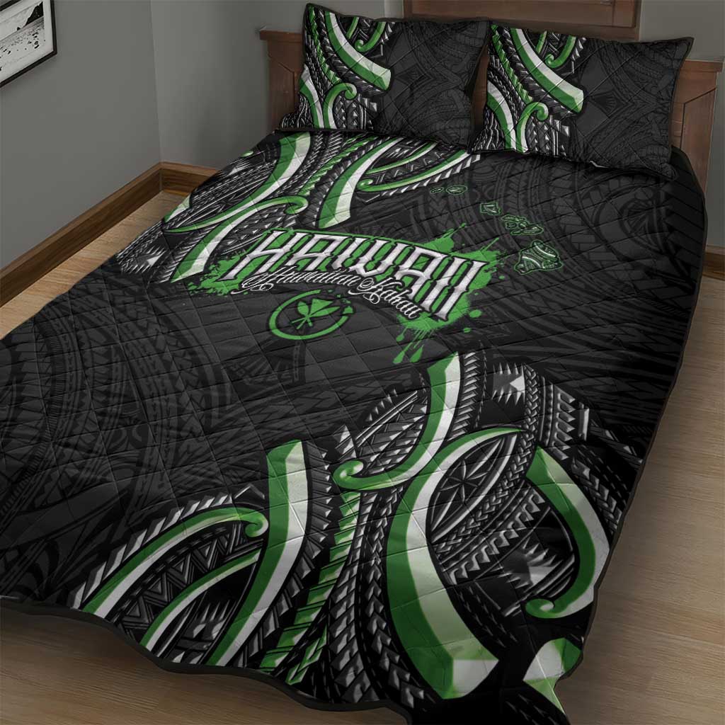 Traditional Art Hawaiian Kakau Tattoos Quilt Bed Set Green Color LT03 - Polynesian Pride