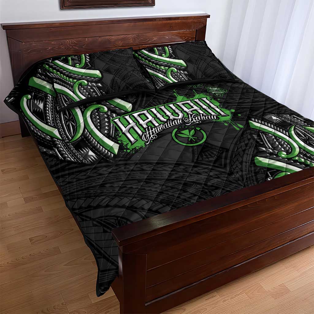 Traditional Art Hawaiian Kakau Tattoos Quilt Bed Set Green Color LT03 - Polynesian Pride