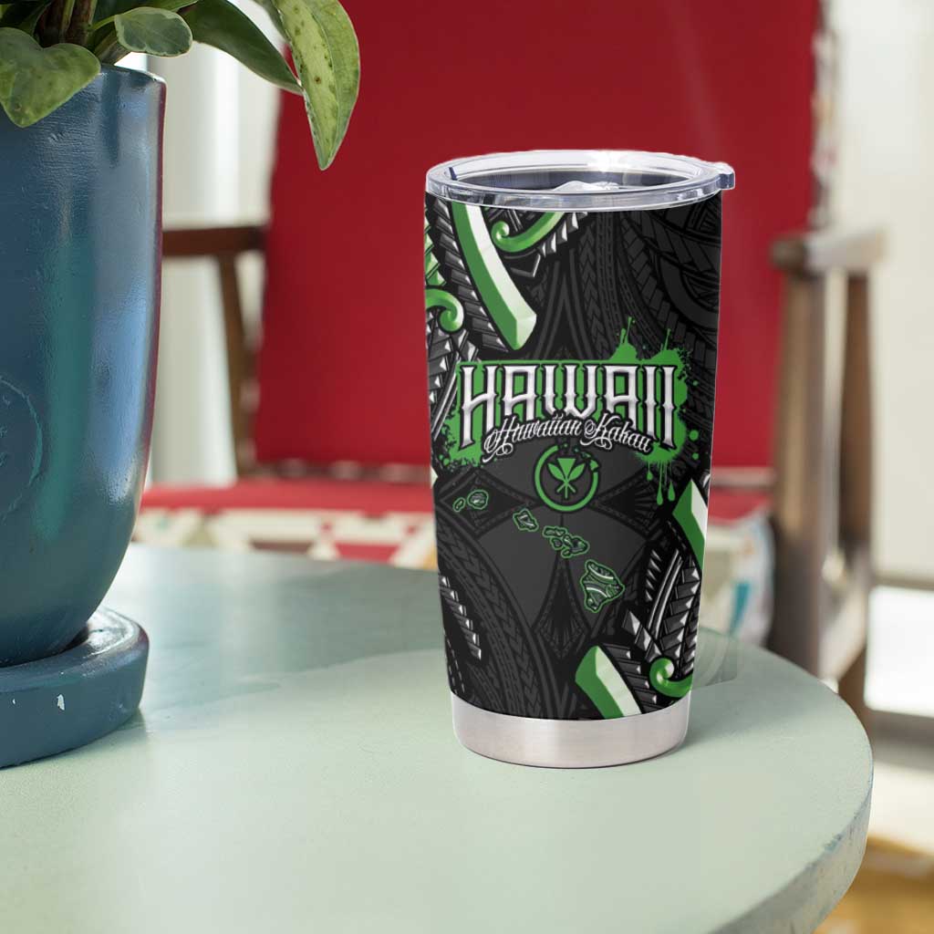 Traditional Art Hawaiian Kakau Tattoos Tumbler Cup Green Color - Polynesian Pride