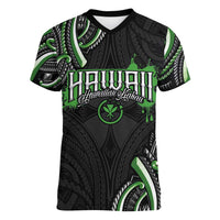 Traditional Art Hawaiian Kakau Tattoos Women V-Neck T-Shirt Green Color - Polynesian Pride