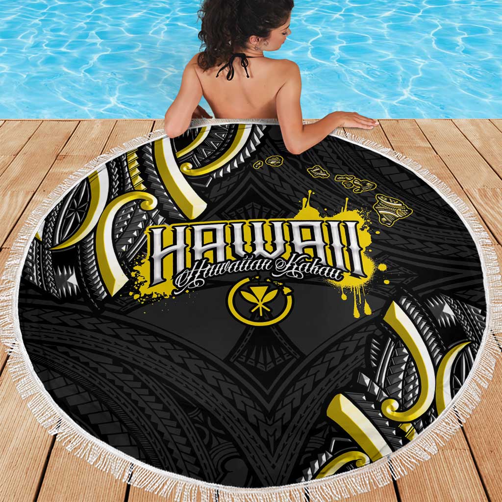 Traditional Art Hawaiian Kakau Tattoos Beach Blanket Yellow Color - Polynesian Pride