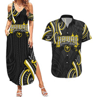 Traditional Art Hawaiian Kakau Tattoos Couples Matching Summer Maxi Dress and Hawaiian Shirt Yellow Color LT03 Yellow - Polynesian Pride