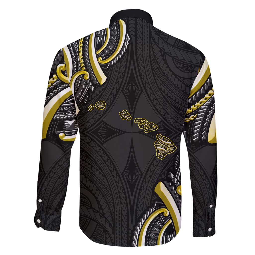 Traditional Art Hawaiian Kakau Tattoos Family Matching Long Sleeve Bodycon Dress and Hawaiian Shirt Yellow Color LT03 - Polynesian Pride