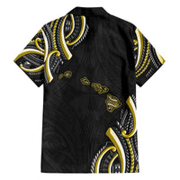 Traditional Art Hawaiian Kakau Tattoos Family Matching Off The Shoulder Long Sleeve Dress and Hawaiian Shirt Yellow Color LT03 - Polynesian Pride