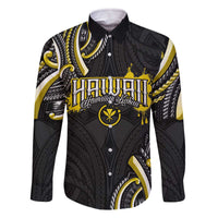 Traditional Art Hawaiian Kakau Tattoos Family Matching Off The Shoulder Long Sleeve Dress and Hawaiian Shirt Yellow Color LT03 Dad's Shirt - Long Sleeve Yellow - Polynesian Pride