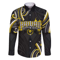 Traditional Art Hawaiian Kakau Tattoos Family Matching Off Shoulder Maxi Dress and Hawaiian Shirt Yellow Color LT03 Dad's Shirt - Long Sleeve Yellow - Polynesian Pride
