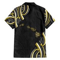 Traditional Art Hawaiian Kakau Tattoos Family Matching Off Shoulder Short Dress and Hawaiian Shirt Yellow Color LT03 - Polynesian Pride