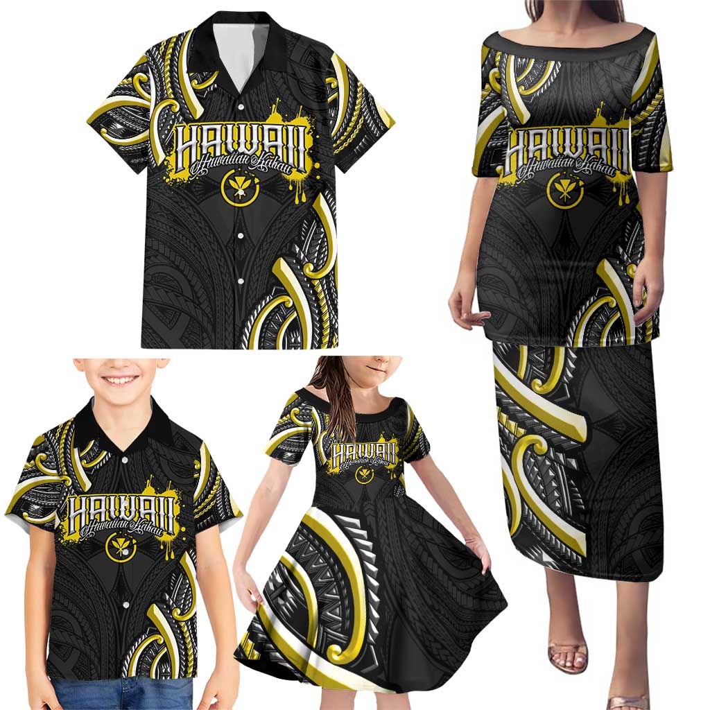 Traditional Art Hawaiian Kakau Tattoos Family Matching Puletasi and Hawaiian Shirt Yellow Color LT03 - Polynesian Pride