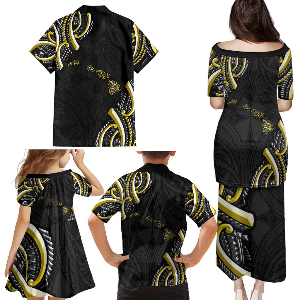 Traditional Art Hawaiian Kakau Tattoos Family Matching Puletasi and Hawaiian Shirt Yellow Color LT03 - Polynesian Pride