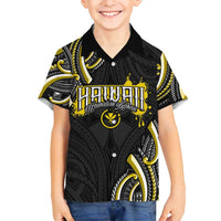 Traditional Art Hawaiian Kakau Tattoos Family Matching Puletasi and Hawaiian Shirt Yellow Color LT03 Son's Shirt Yellow - Polynesian Pride