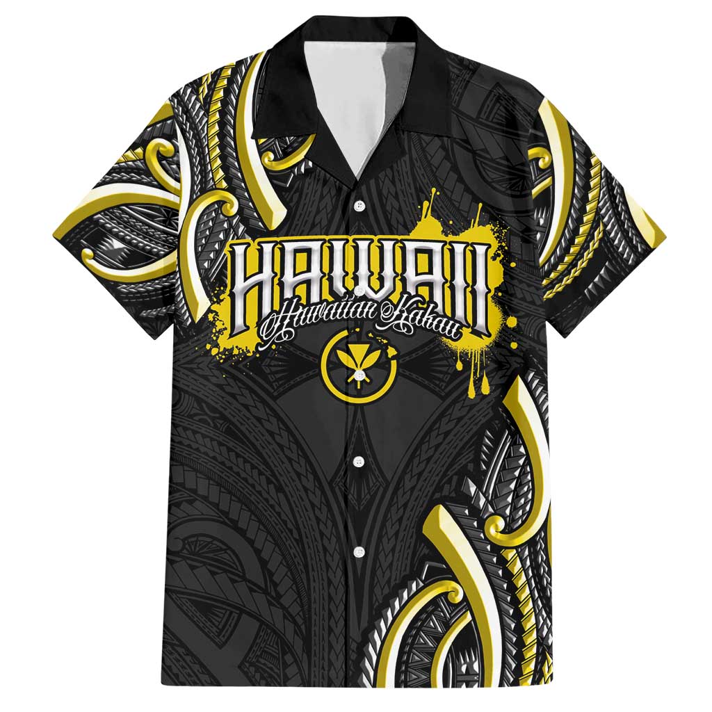 Traditional Art Hawaiian Kakau Tattoos Family Matching Short Sleeve Bodycon Dress and Hawaiian Shirt Yellow Color LT03 Dad's Shirt - Short Sleeve Yellow - Polynesian Pride