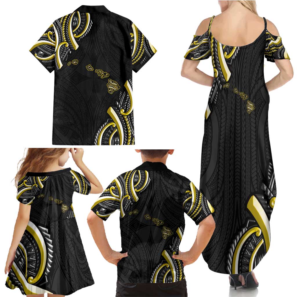 Traditional Art Hawaiian Kakau Tattoos Family Matching Summer Maxi Dress and Hawaiian Shirt Yellow Color LT03 - Polynesian Pride