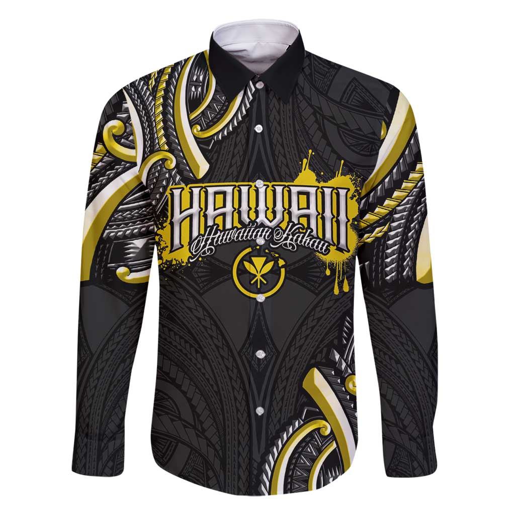 Traditional Art Hawaiian Kakau Tattoos Family Matching Summer Maxi Dress and Hawaiian Shirt Yellow Color LT03 Dad's Shirt - Long Sleeve Yellow - Polynesian Pride
