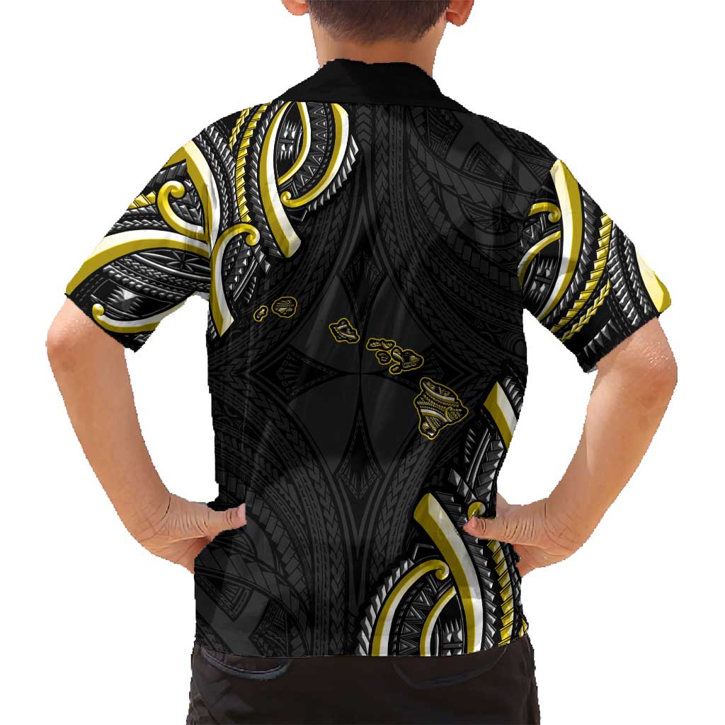 Traditional Art Hawaiian Kakau Tattoos Family Matching Tank Maxi Dress and Hawaiian Shirt Yellow Color LT03 - Polynesian Pride