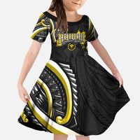 Traditional Art Hawaiian Kakau Tattoos Family Matching Tank Maxi Dress and Hawaiian Shirt Yellow Color LT03 Daughter's Dress Yellow - Polynesian Pride