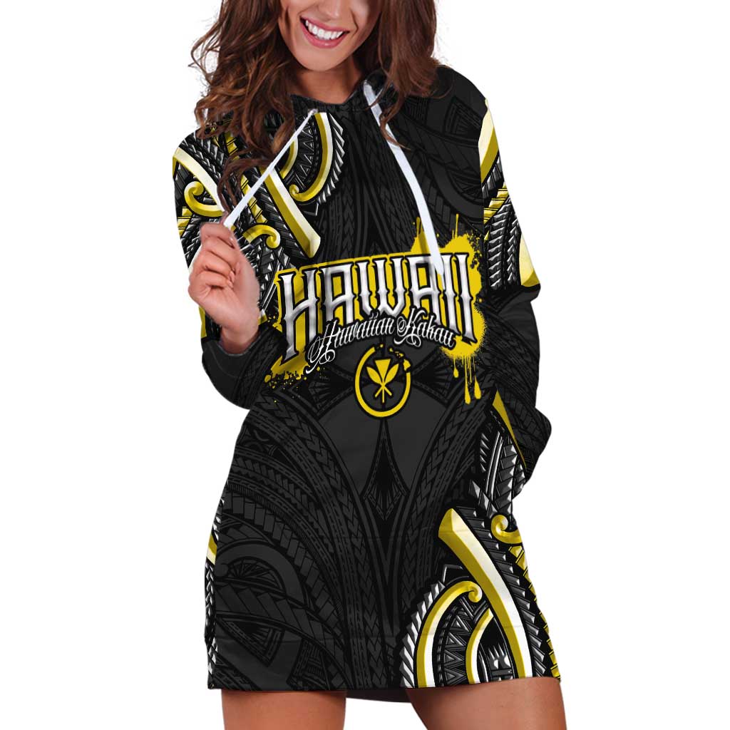 Traditional Art Hawaiian Kakau Tattoos Hoodie Dress Yellow Color - Polynesian Pride