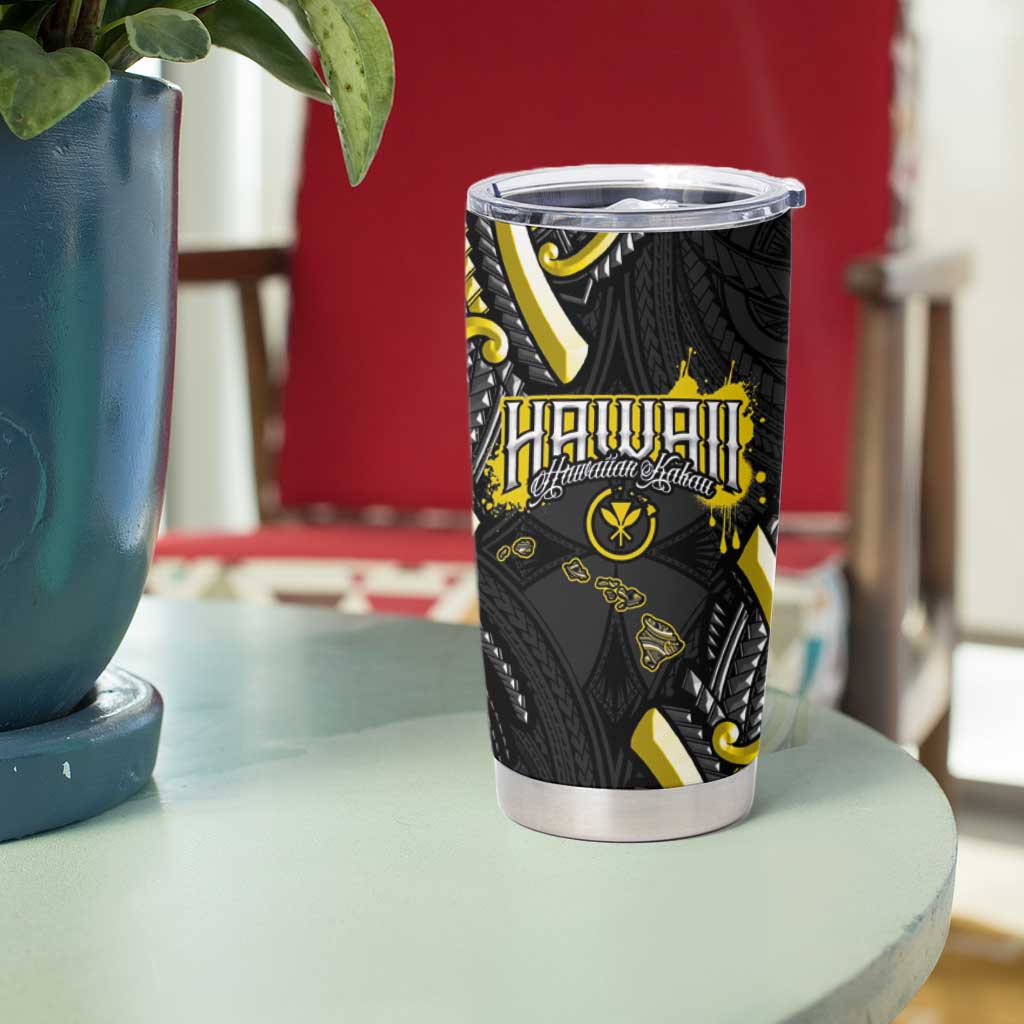 Traditional Art Hawaiian Kakau Tattoos Tumbler Cup Yellow Color - Polynesian Pride