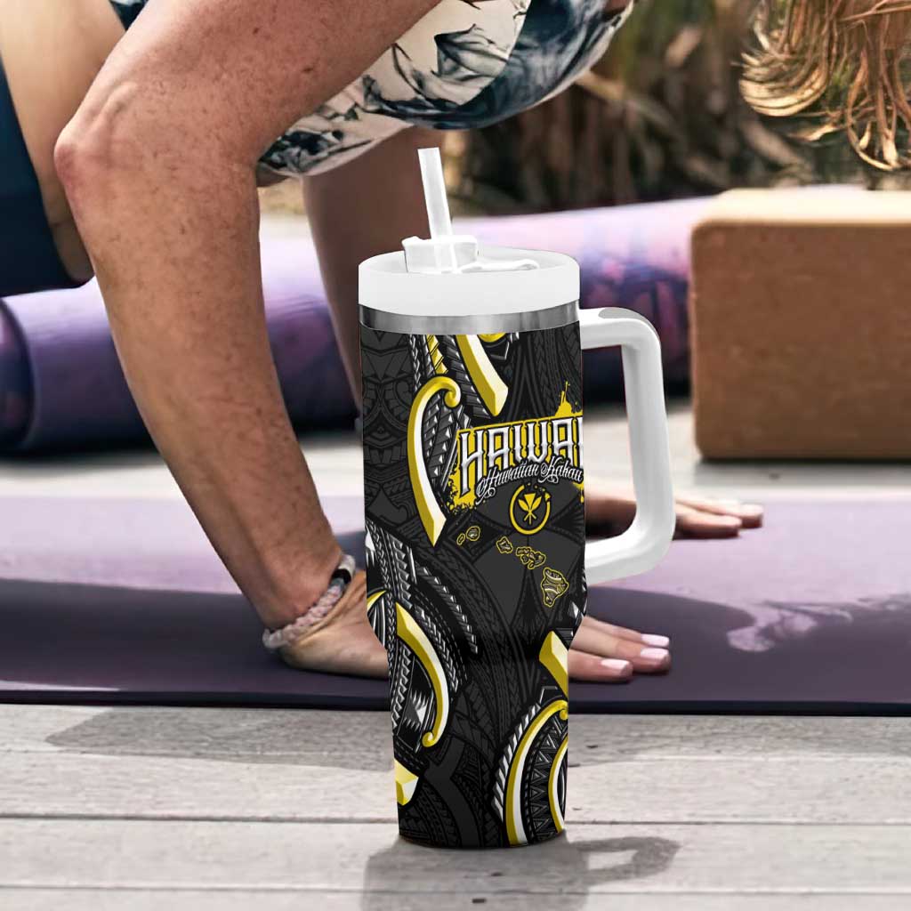 Traditional Art Hawaiian Kakau Tattoos Tumbler With Handle Yellow Color - Polynesian Pride
