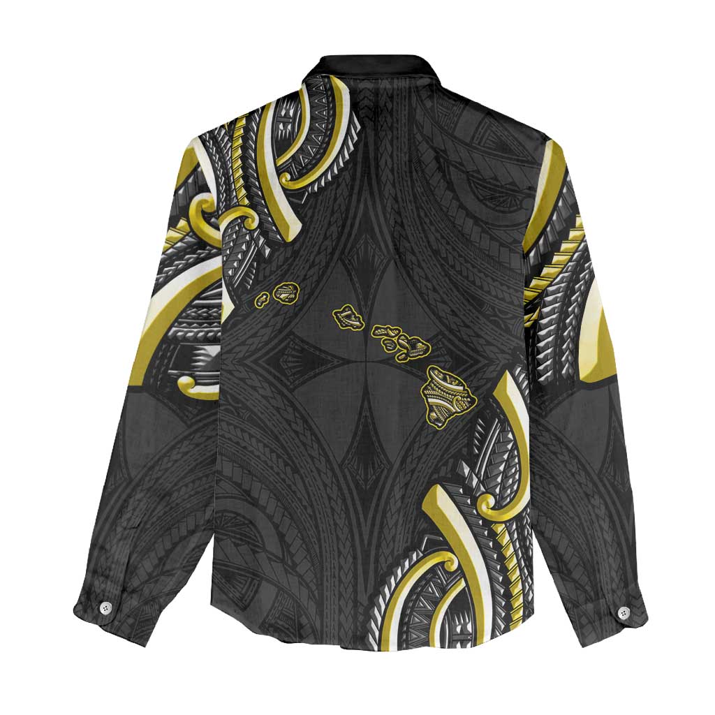Traditional Art Hawaiian Kakau Tattoos Women Casual Shirt Yellow Color - Polynesian Pride