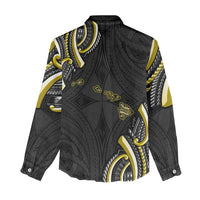 Traditional Art Hawaiian Kakau Tattoos Women Casual Shirt Yellow Color - Polynesian Pride
