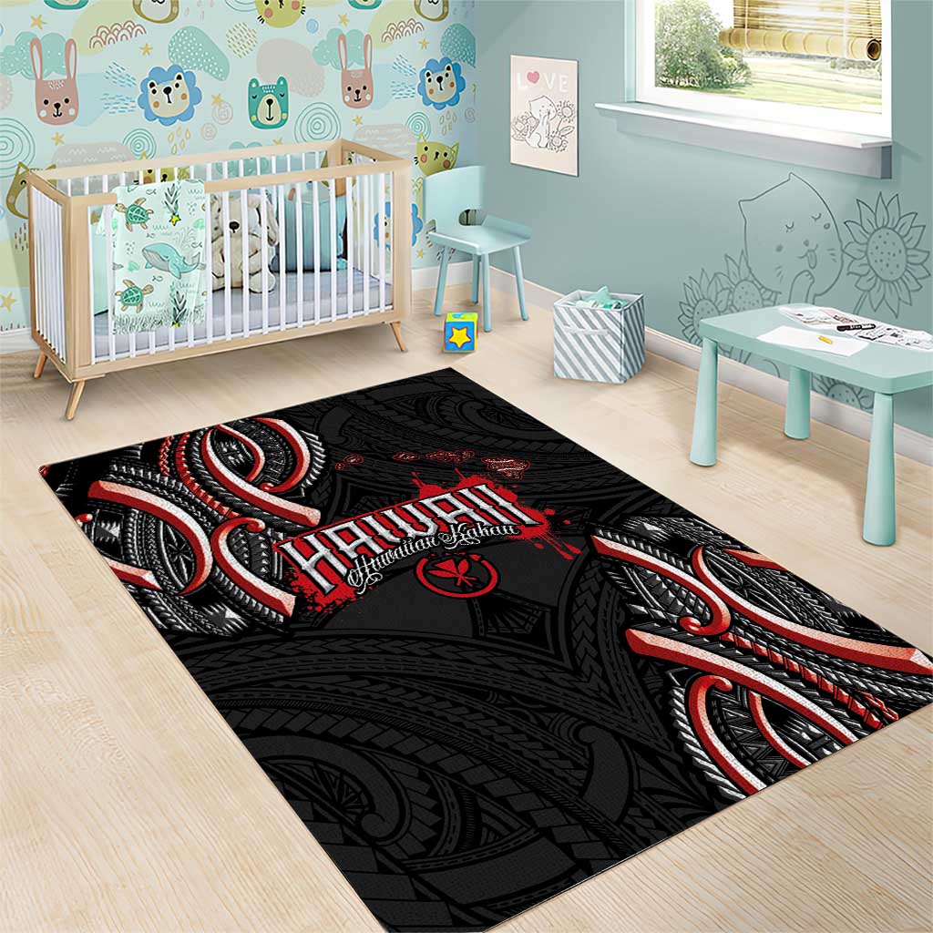 Traditional Art Hawaiian Kakau Tattoos Area Rug Red Color - Polynesian Pride