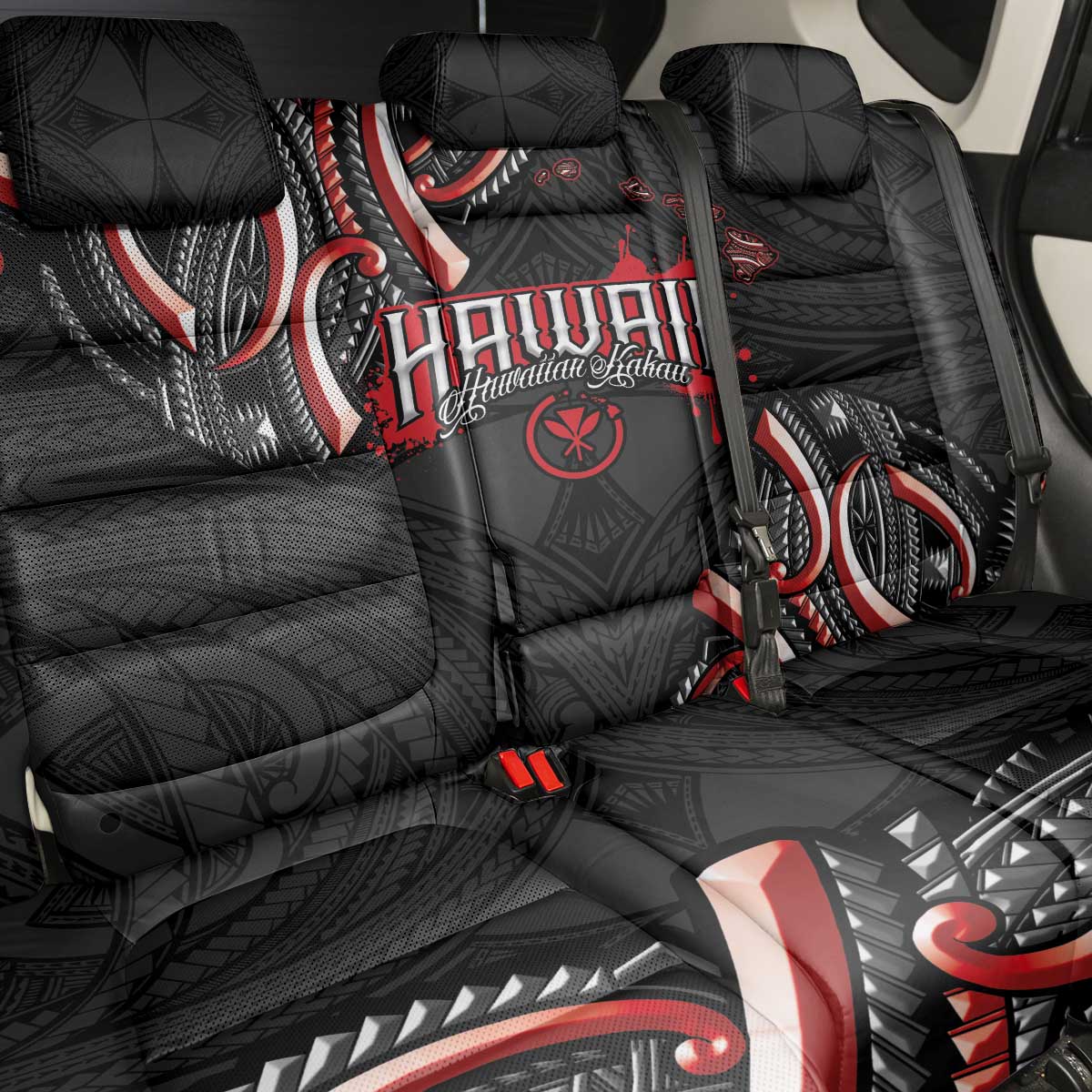 Traditional Art Hawaiian Kakau Tattoos Back Car Seat Cover Red Color - Polynesian Pride