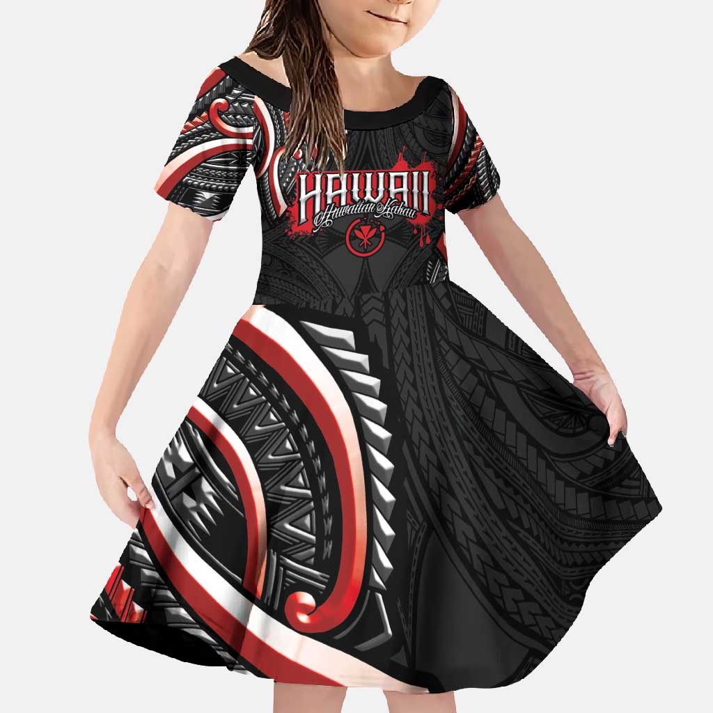 Traditional Art Hawaiian Kakau Tattoos Family Matching Mermaid Dress and Hawaiian Shirt Red Color LT03 Daughter's Dress Red - Polynesian Pride