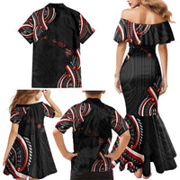 Traditional Art Hawaiian Kakau Tattoos Family Matching Mermaid Dress and Hawaiian Shirt Red Color LT03 - Polynesian Pride
