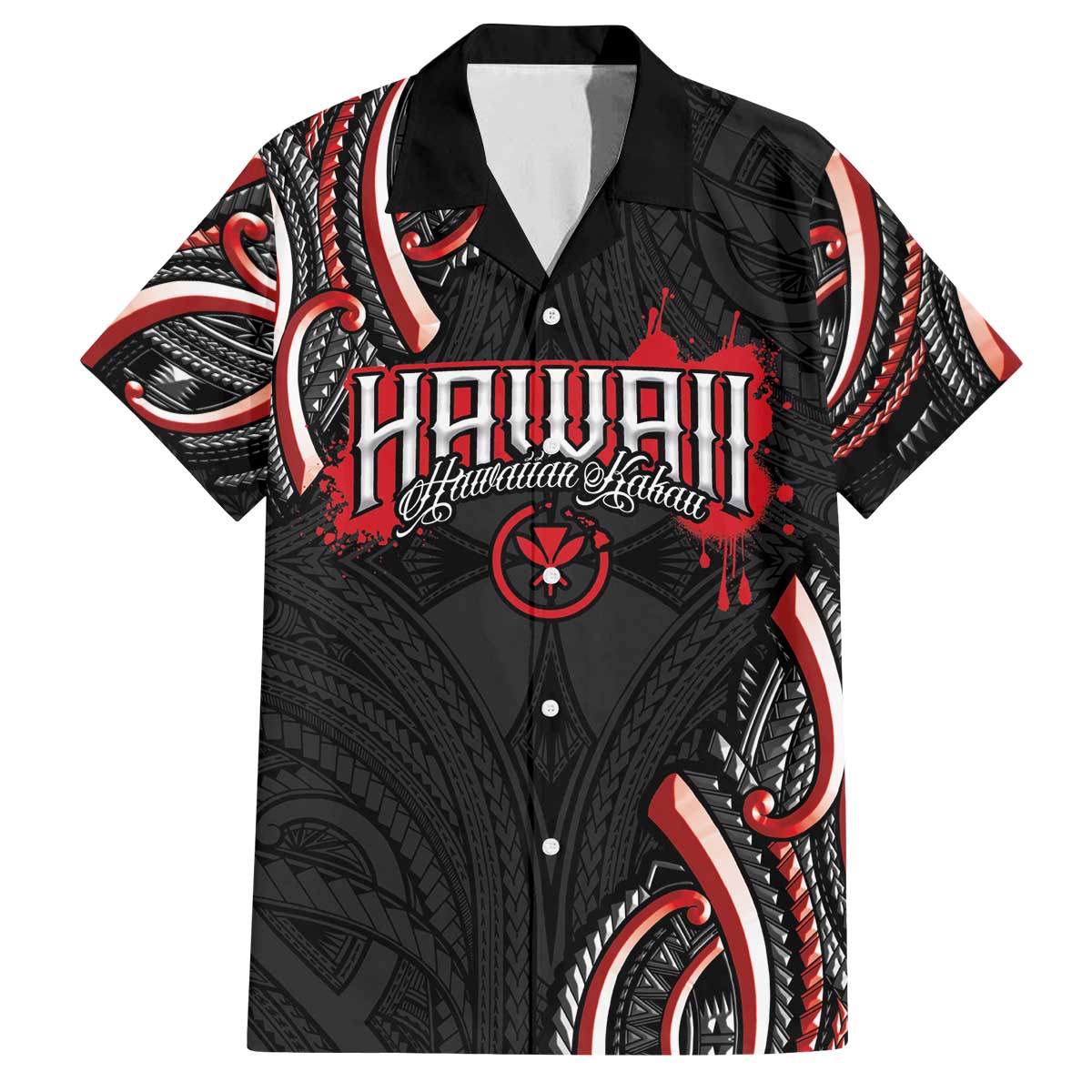 Traditional Art Hawaiian Kakau Tattoos Family Matching Off The Shoulder Long Sleeve Dress and Hawaiian Shirt Red Color LT03 Dad's Shirt - Short Sleeve Red - Polynesian Pride