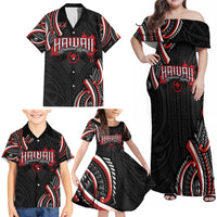 Traditional Art Hawaiian Kakau Tattoos Family Matching Off Shoulder Maxi Dress and Hawaiian Shirt Red Color LT03 - Polynesian Pride
