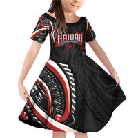 Traditional Art Hawaiian Kakau Tattoos Family Matching Off Shoulder Short Dress and Hawaiian Shirt Red Color LT03 Daughter's Dress Red - Polynesian Pride