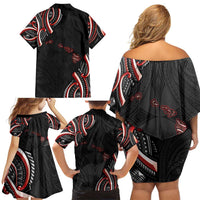 Traditional Art Hawaiian Kakau Tattoos Family Matching Off Shoulder Short Dress and Hawaiian Shirt Red Color LT03 - Polynesian Pride
