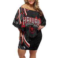 Traditional Art Hawaiian Kakau Tattoos Family Matching Off Shoulder Short Dress and Hawaiian Shirt Red Color LT03 Mom's Dress Red - Polynesian Pride