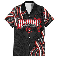 Traditional Art Hawaiian Kakau Tattoos Family Matching Puletasi and Hawaiian Shirt Red Color LT03 Dad's Shirt - Short Sleeve Red - Polynesian Pride