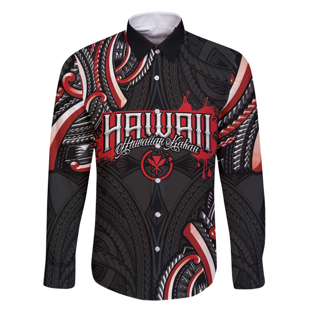 Traditional Art Hawaiian Kakau Tattoos Family Matching Tank Maxi Dress and Hawaiian Shirt Red Color LT03 Dad's Shirt - Long Sleeve Red - Polynesian Pride