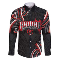 Traditional Art Hawaiian Kakau Tattoos Family Matching Tank Maxi Dress and Hawaiian Shirt Red Color LT03 Dad's Shirt - Long Sleeve Red - Polynesian Pride