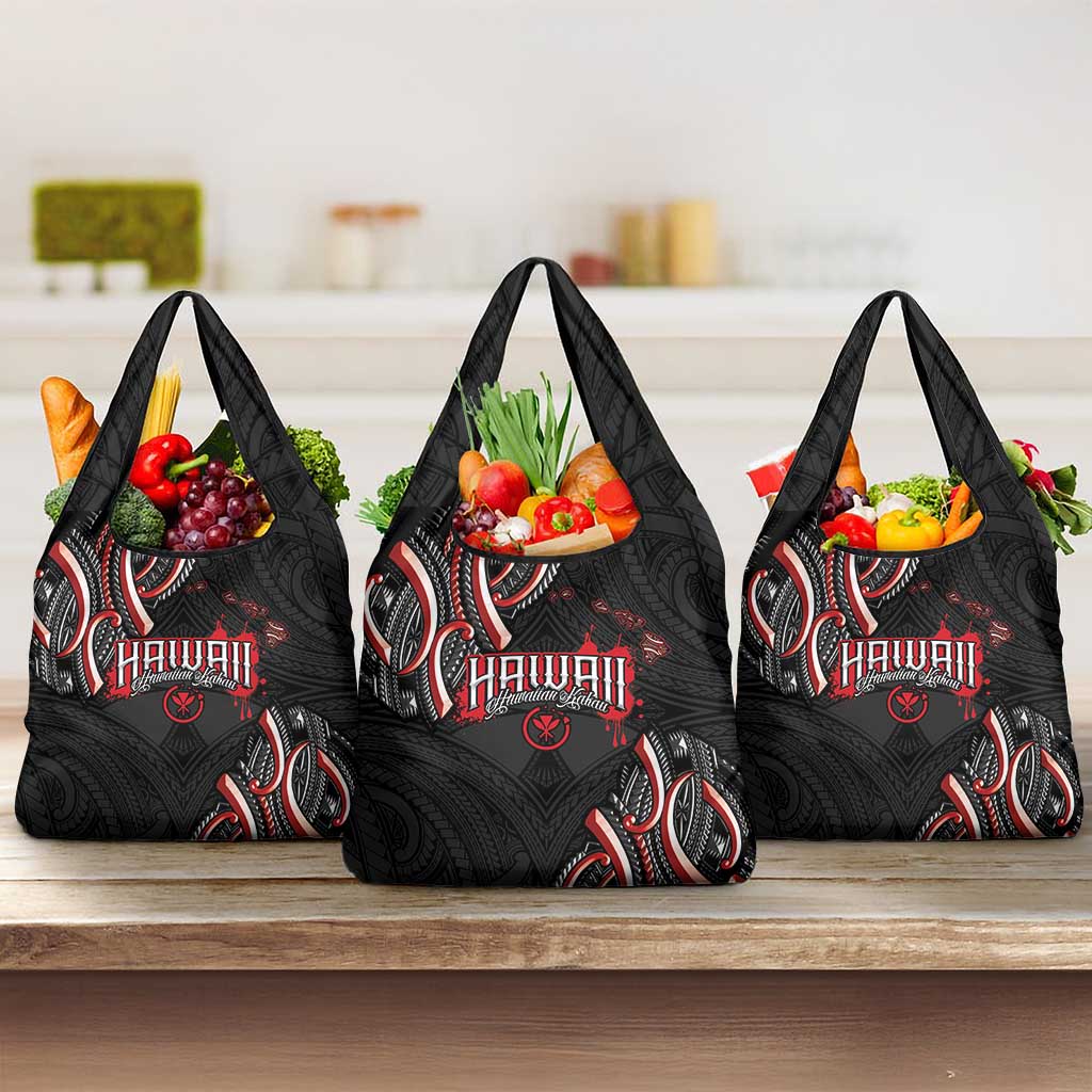 Traditional Art Hawaiian Kakau Tattoos Grocery Bag Red Color - Polynesian Pride