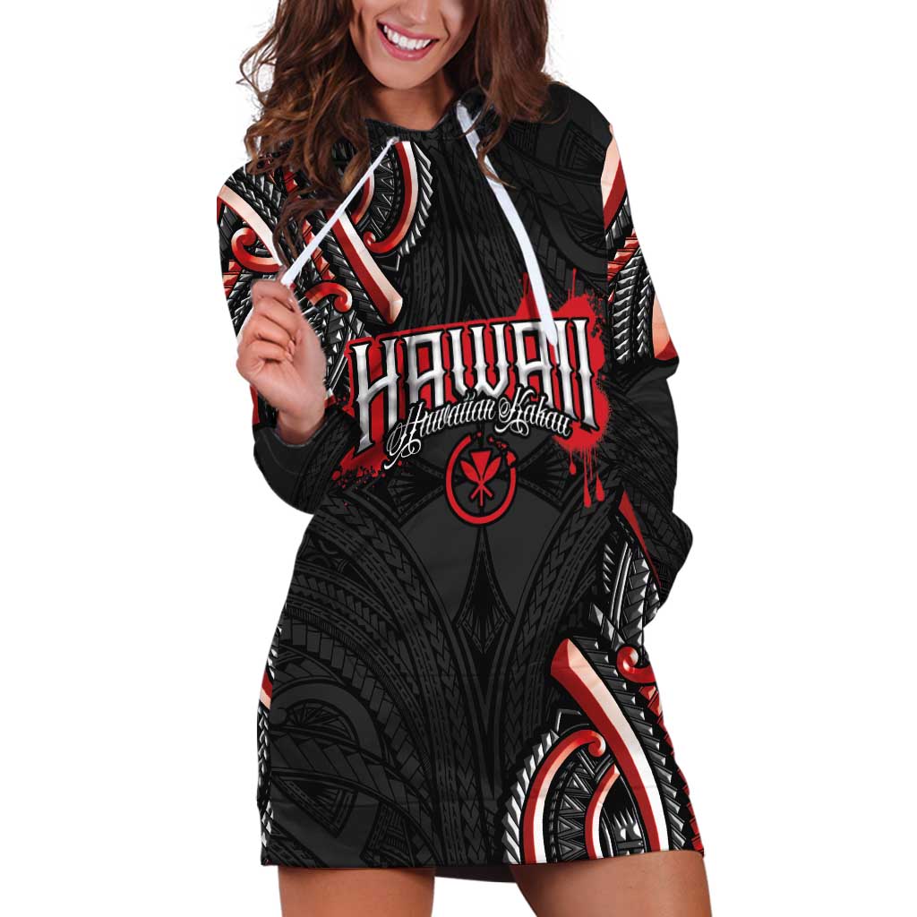 Traditional Art Hawaiian Kakau Tattoos Hoodie Dress Red Color - Polynesian Pride