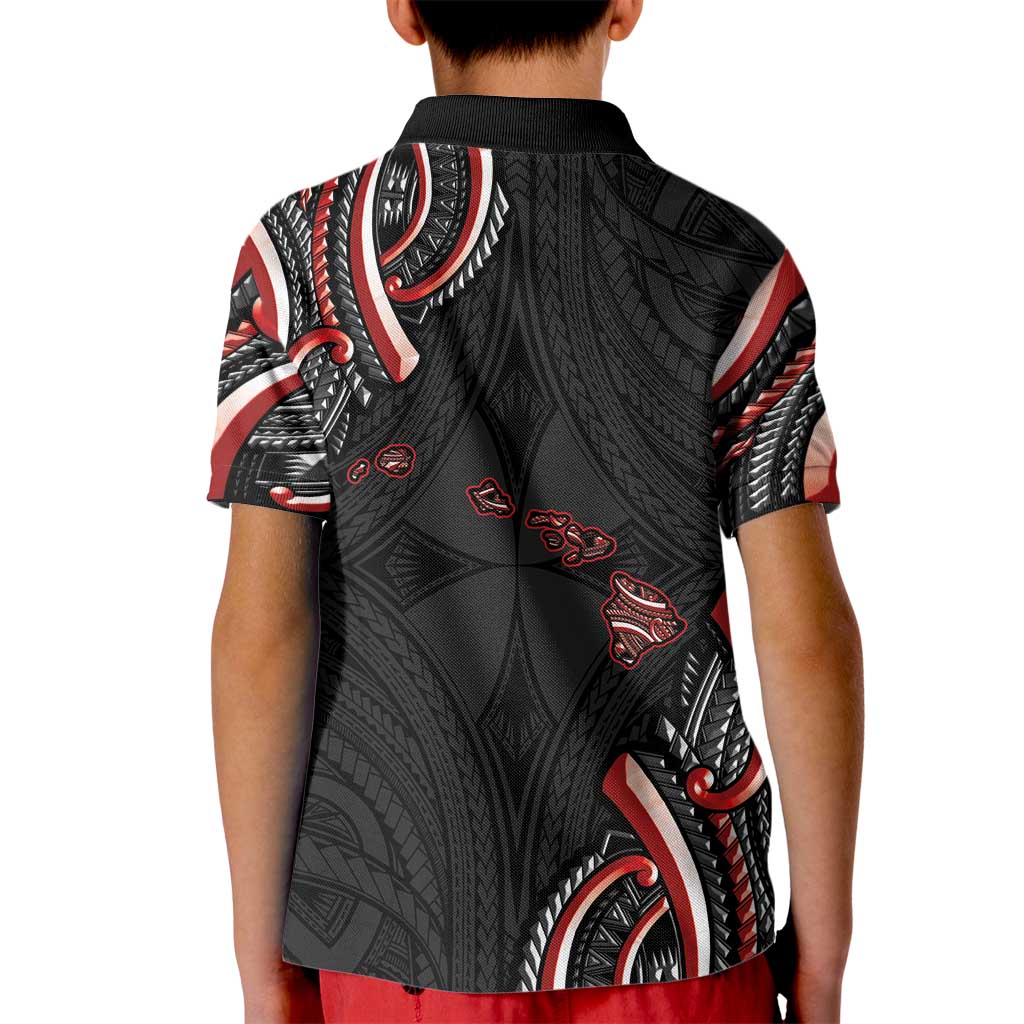 Traditional Art Hawaiian Kakau Tattoos Kid Polo Shirt Red Color - Polynesian Pride