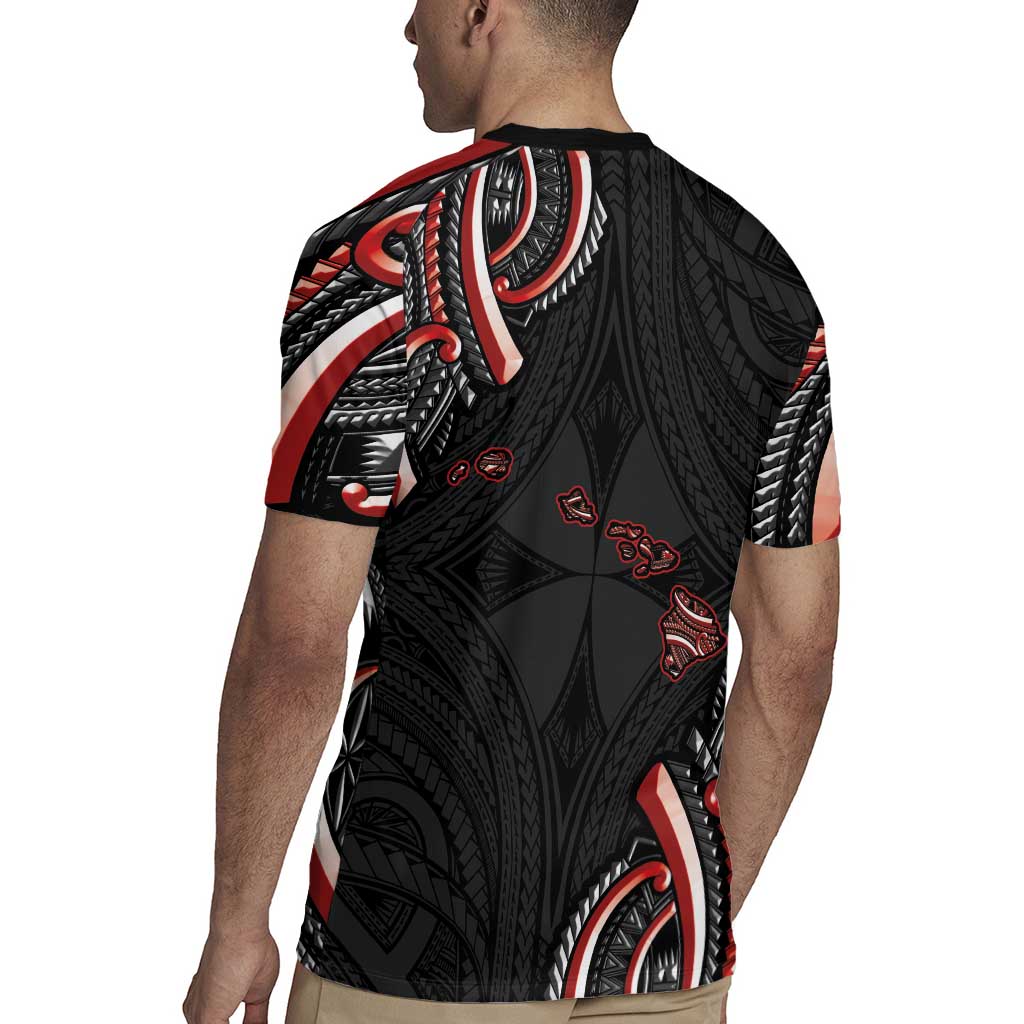 Traditional Art Hawaiian Kakau Tattoos Rugby Jersey Red Color - Polynesian Pride