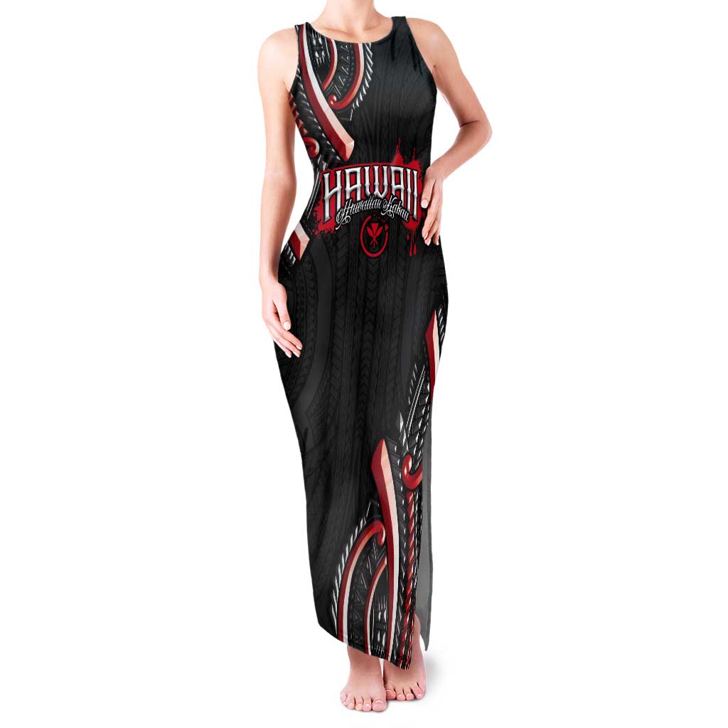Traditional Art Hawaiian Kakau Tattoos Tank Maxi Dress Red Color - Polynesian Pride