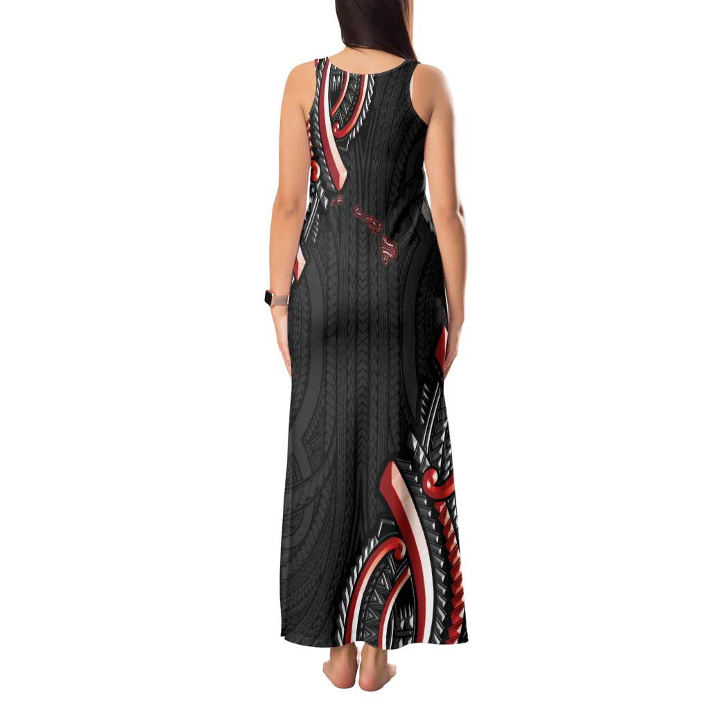 Traditional Art Hawaiian Kakau Tattoos Tank Maxi Dress Red Color - Polynesian Pride