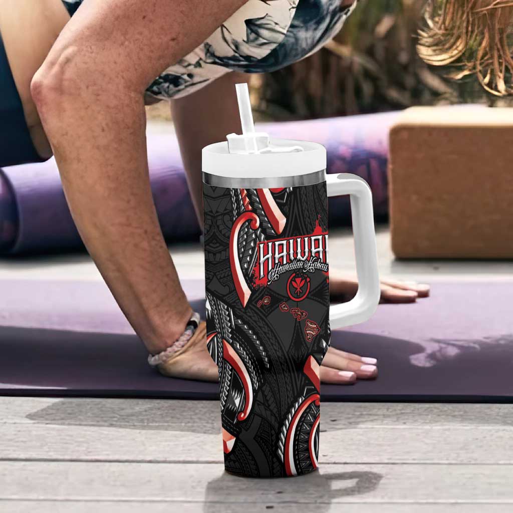 Traditional Art Hawaiian Kakau Tattoos Tumbler With Handle Red Color - Polynesian Pride