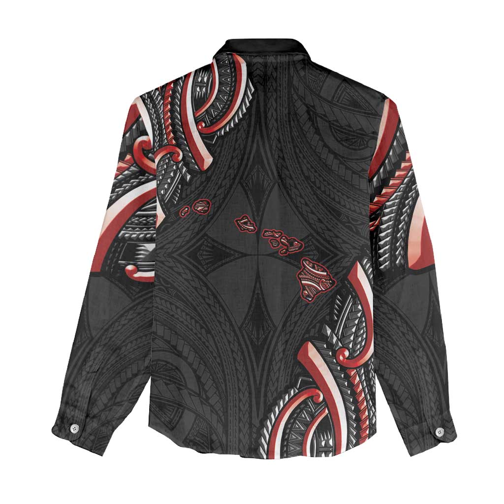 Traditional Art Hawaiian Kakau Tattoos Women Casual Shirt Red Color - Polynesian Pride