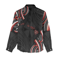 Traditional Art Hawaiian Kakau Tattoos Women Casual Shirt Red Color - Polynesian Pride