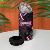 Traditional Art Hawaiian Kakau Tattoos 4 in 1 Can Cooler Tumbler Pink Color - Polynesian Pride