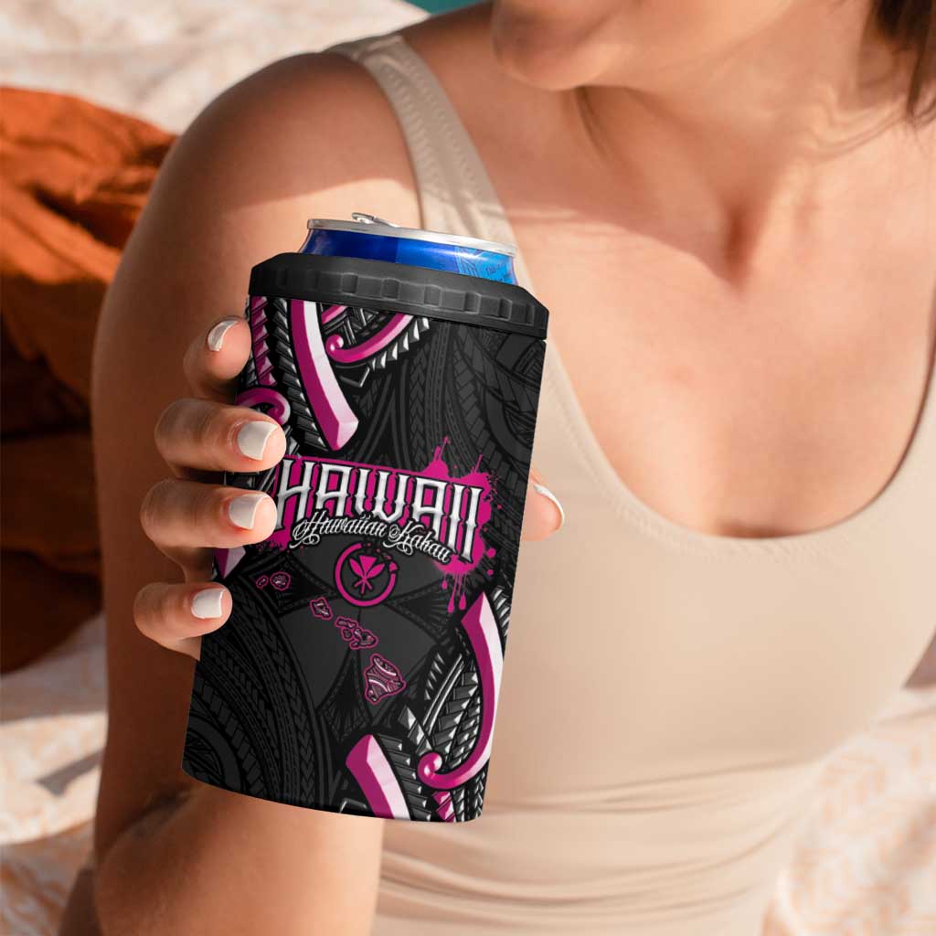 Traditional Art Hawaiian Kakau Tattoos 4 in 1 Can Cooler Tumbler Pink Color - Polynesian Pride