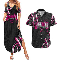 Traditional Art Hawaiian Kakau Tattoos Couples Matching Summer Maxi Dress and Hawaiian Shirt Pink Color LT03 Pink - Polynesian Pride