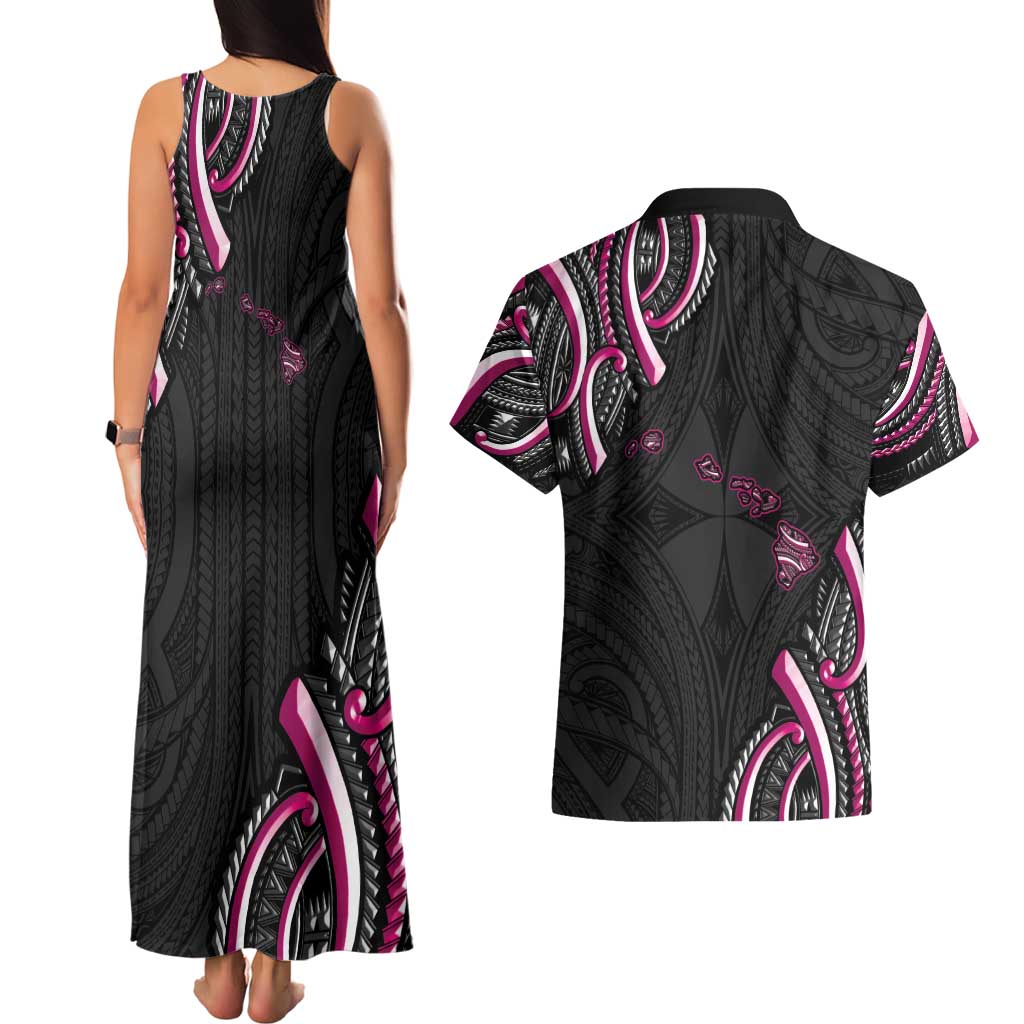 Traditional Art Hawaiian Kakau Tattoos Couples Matching Tank Maxi Dress and Hawaiian Shirt Pink Color LT03 - Polynesian Pride