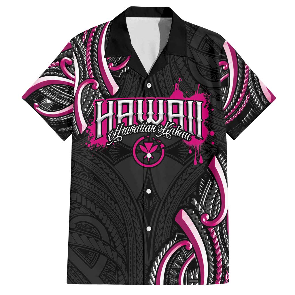 Traditional Art Hawaiian Kakau Tattoos Family Matching Long Sleeve Bodycon Dress and Hawaiian Shirt Pink Color LT03 Dad's Shirt - Short Sleeve Pink - Polynesian Pride